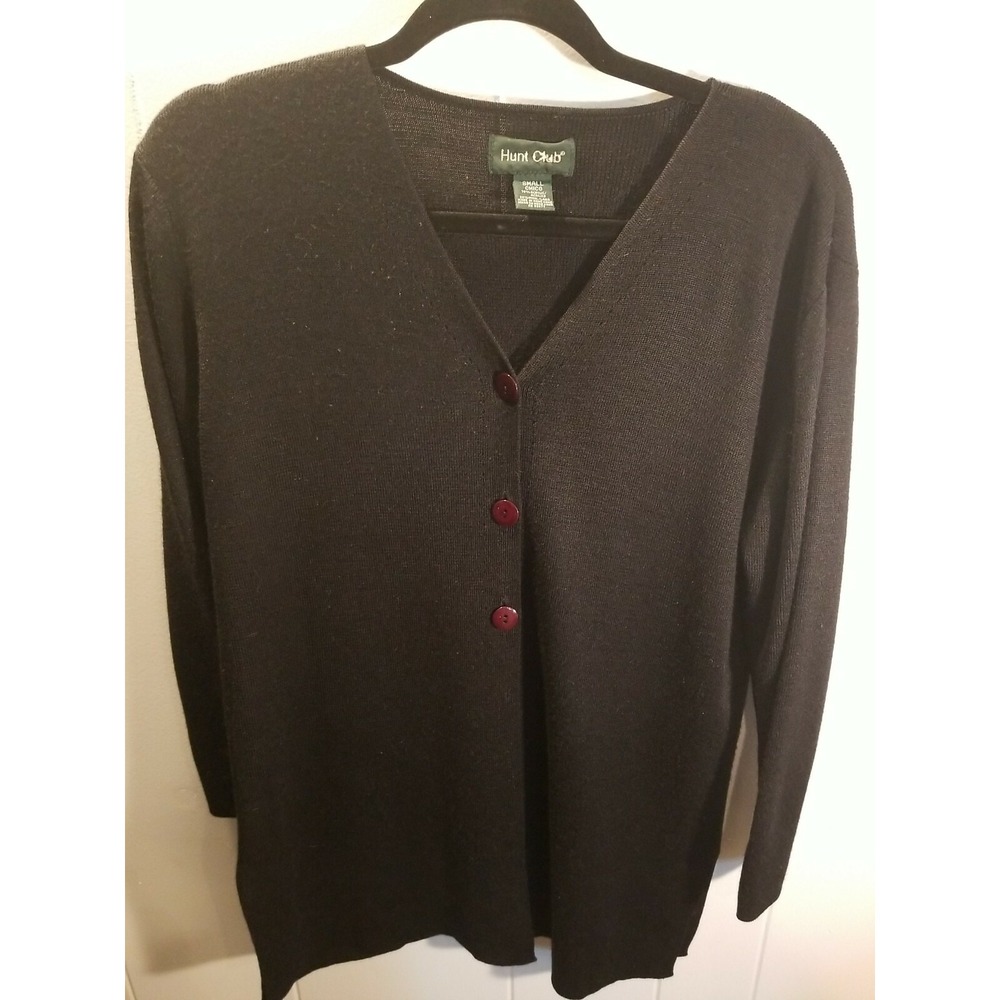 Hunt‎  Club Women's Wool  Blend  Black Cardigan Sweater Size Small Classic